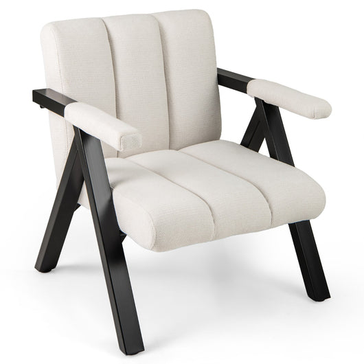 Poltrona imbottita moderna di met¨¤ secolo per soggiorno camera da letto-Poltrona comoda per lettura con struttura Beige