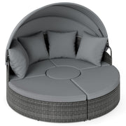 Poltrona letto rotonda per esterni con tettuccio retrattile e cuscini, Lettino da esterno per piscina e cortile Grigio-Set mobili da esterno