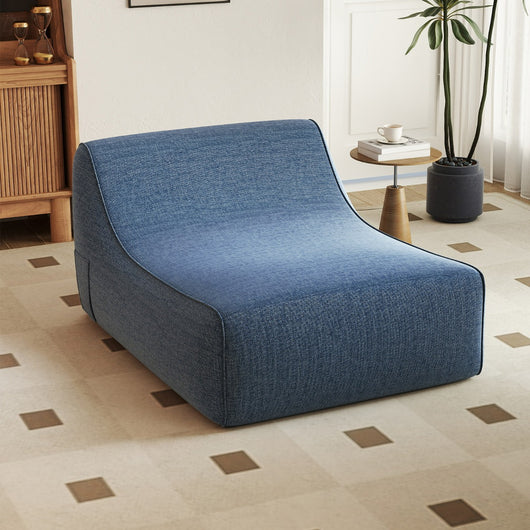 Divano pigro ergonomico con copertura rimovibile e base antiscivolo, Poltrona lounge gonfiabile a forma di L per soggiorno Blu-Divani da terra