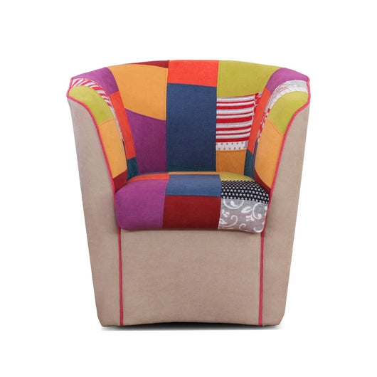 Poltrona Patchwork artigianale 100% MADE IN ITALY modello AZZURRA, tessuto antimacchia e idrorepellente cucito a mano, struttura robusta in legno, colore Beige