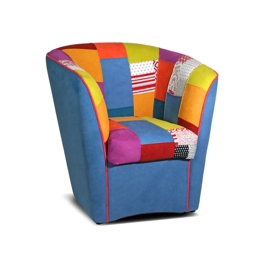 Poltrona Patchwork artigianale 100% MADE IN ITALY modello AZZURRA, tessuto antimacchia e idrorepellente cucito a mano, struttura robusta in legno, colore Blu