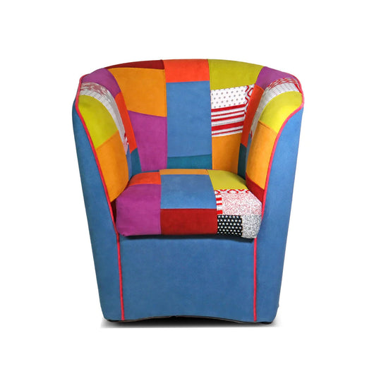 Poltrona Patchwork artigianale 100% MADE IN ITALY modello AZZURRA, tessuto antimacchia e idrorepellente cucito a mano, struttura robusta in legno, colore Blu