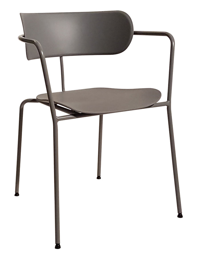 Set 4 poltrone in metallo grigio con fondino e schienale polipropilene grigio