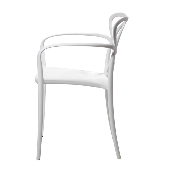Set 04 sedie bianche con braccioli in polipropilene misura l55,5x56,5 h.82