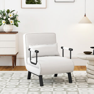 Divano letto trasformabile con schienale regolabile in 6 posizioni cuscino rimovibile, Divano chaise lounge Bianco-Divani letto