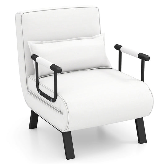 Divano letto trasformabile con schienale regolabile in 6 posizioni cuscino rimovibile, Divano chaise lounge Bianco-Divani letto