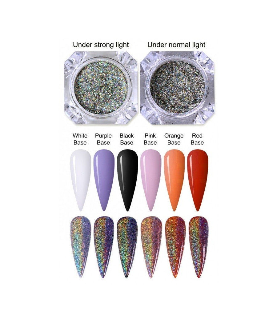 Polvere Pigmenti Scaglie Olografico Pennello Applicatore Effetto Specchio Nail         