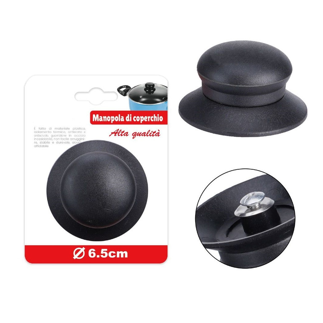 Trade Shop - Pomello Manopola Di Ricambio Per Coperchio Antiscotto Antiscivolo ø6.5 Cm Nero 607413 -