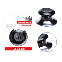 Trade Shop - Pomello Manopola Di Ricambio Per Coperchio Pentole Padelle ø6.5 Cm Nero Argento 607414 -