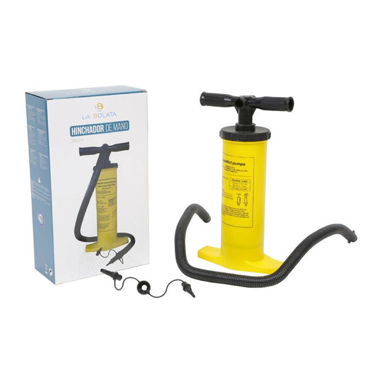 Trade Shop - Pompa A Mano 38/40cm Gonfiatore Manuale Giallo Con Tubo Flessibile 2 Adattatori 016971 -