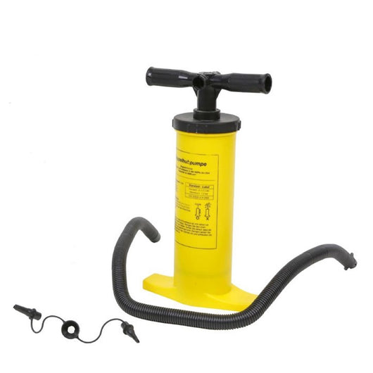 Trade Shop - Pompa A Mano 38/40cm Gonfiatore Manuale Giallo Con Tubo Flessibile 2 Adattatori 016971 -