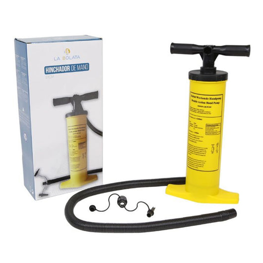Trade Shop - Pompa A Mano A Doppia Azione 51cm Gonfiatore Manuale Giallo Con Tubo 2 Adattatori 016972 -
