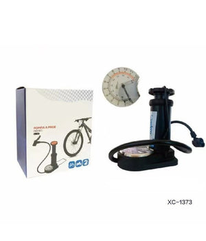 Pompa A Pedale Piede Gonfiatore Per Ruote Biciclette Moto Palle Manometro Xc1373         