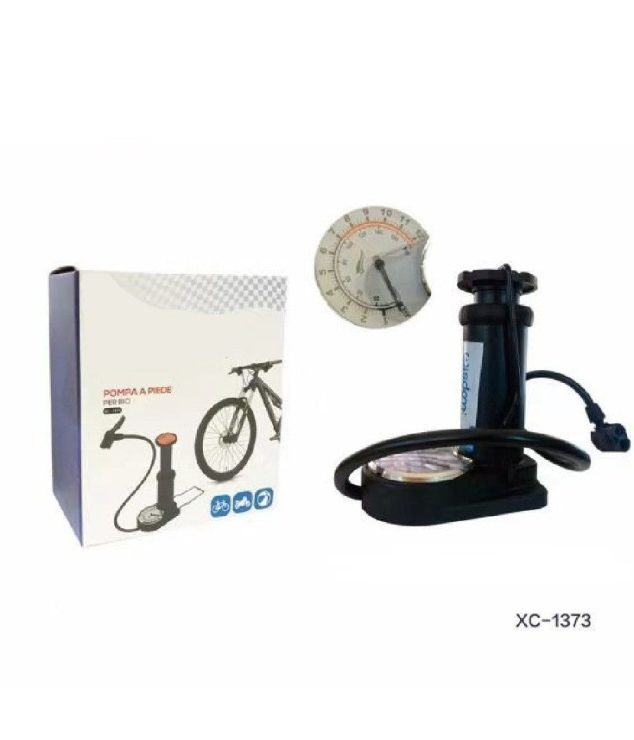 Pompa A Pedale Piede Gonfiatore Per Ruote Biciclette Moto Palle Manometro Xc1373         