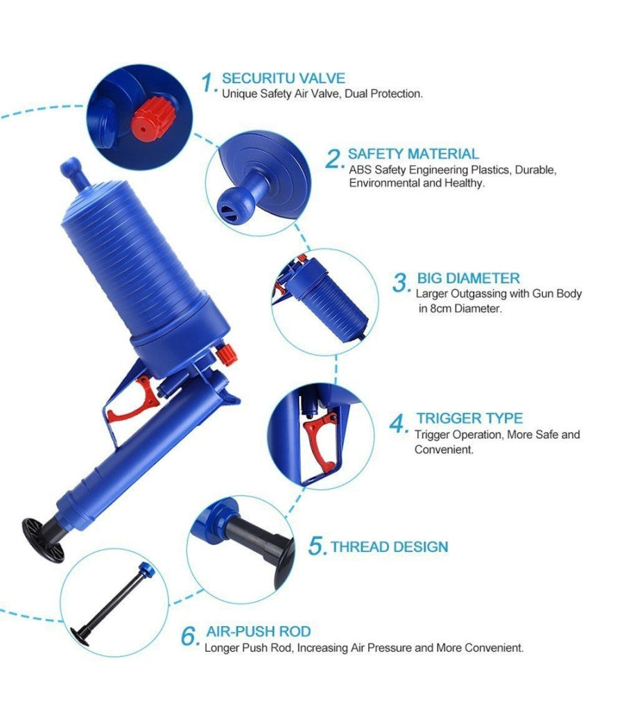 Pompa Ad Aria Alta Pressione Sifone Stura Lavandino Lavello Tubo Di Scarico Wc         