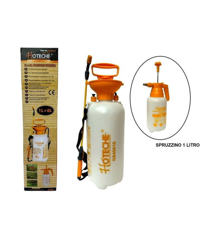 Pompa Irroratrice A Pressione 8 Litri + Spruzzino Vaporizzatore Manuale 1 Litro         
