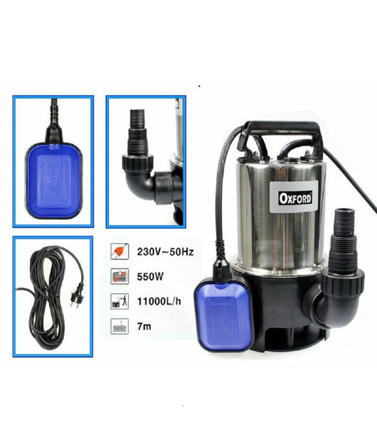 Pompa Sommersa 550w Per Acqua Chiare Sporche Con Galleggiante Immersione 11000l/h         