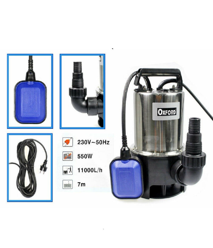 Pompa Sommersa 550w Per Acqua Chiare Sporche Con Galleggiante Immersione 11000l/h         