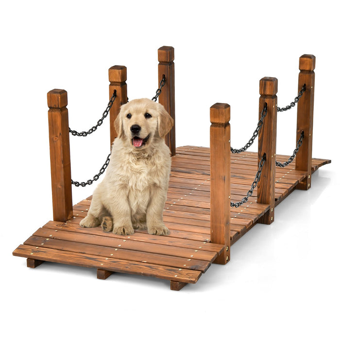 Ponte di legno ad arco con ringhiera con catene, Ponte decorativo per ruscello fattoria cortile giardino Naturale-Decorazioni da giardino