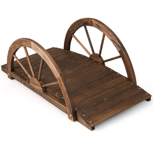 Ponte in legno da giardino da 1m-Passerella ad arco con doppia ringhiera a mezza ruota in legno di abete Caffè