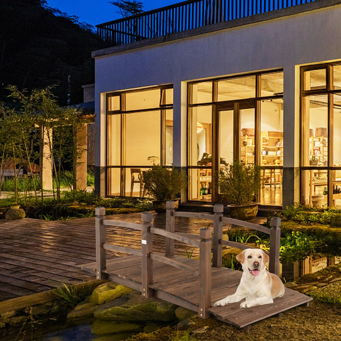 Ponte in legno da giardino 1,7m con ringhiere di sicurezza e portata 180kg, Ponte ad arco decorativo Marrone-Decorazioni da giardino