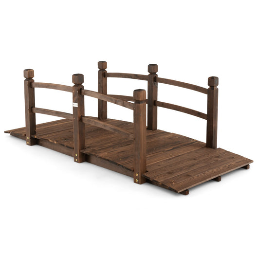 Ponte in legno da giardino 1,7m con ringhiere di sicurezza e portata 180kg, Ponte ad arco decorativo Marrone-Decorazioni da giardino