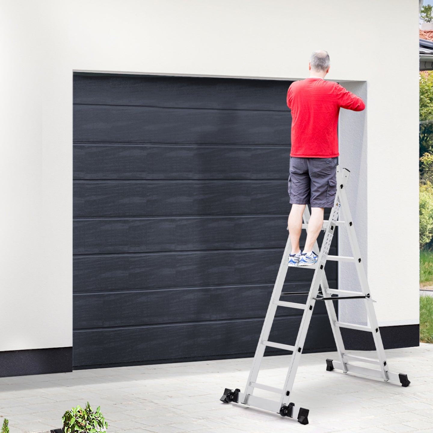 IDMarket - Ponteggio a scala multiuso in alluminio con piattaforma modulare su ruote, altezza 165 cm