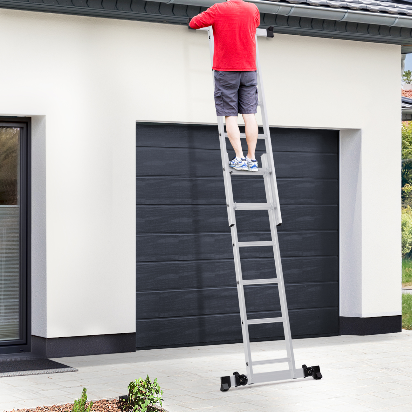 IDMarket - Ponteggio a scala multiuso in alluminio con piattaforma modulare su ruote, altezza 165 cm