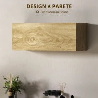 Mobiletto Bagno Pensile con Anta a Ribalta e Ripiani, 80x25x30 cm, Legno Naturale