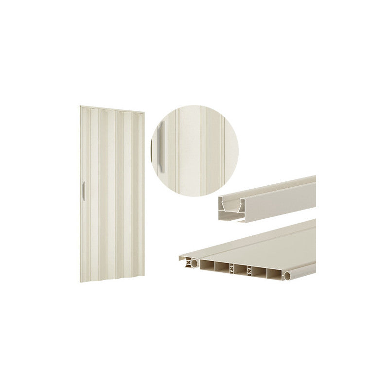 Porta a soffietto in PVC avorio H210 cm con maniglia e chiusura magnetica