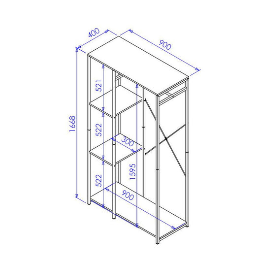 Porta Abiti Con 3 Ripiani Hamilton Metallo Nr/legno Trattato Naturale 90x40x166 8cm