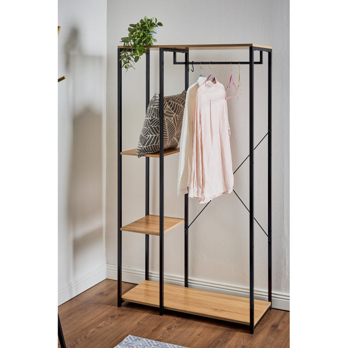 Porta Abiti Con 3 Ripiani Hamilton Metallo Nr/legno Trattato Naturale 90x40x166 8cm