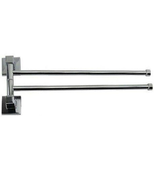 Porta Asciugamani 2 Bracci A Parete Bagno Acciaio Cromato Square 36x14.5cm 59196         