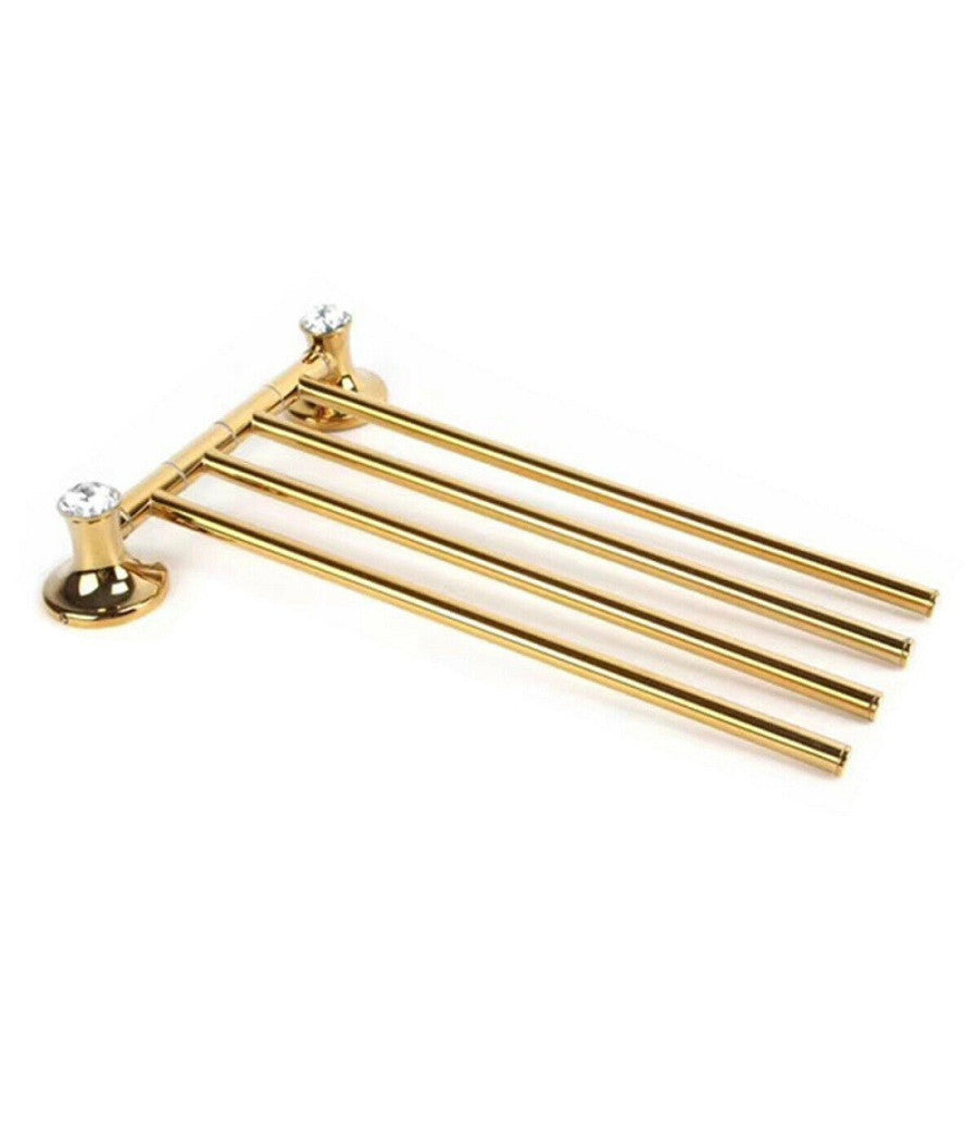 Porta Asciugamani 4 Aste Supporto Per Bagno Da Muro Casa Dorato Oro Dgo-112         