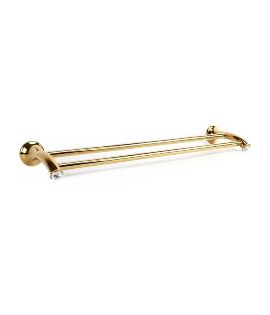 Porta Asciugamani A 2 Aste Supporto Asta Bagno Da Muro Casa Dorato Oro Dgo-096         