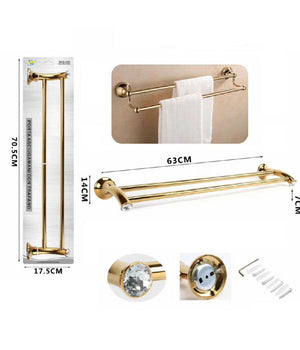 Porta Asciugamani A 2 Aste Supporto Asta Bagno Da Muro Casa Dorato Oro Dgo-096         