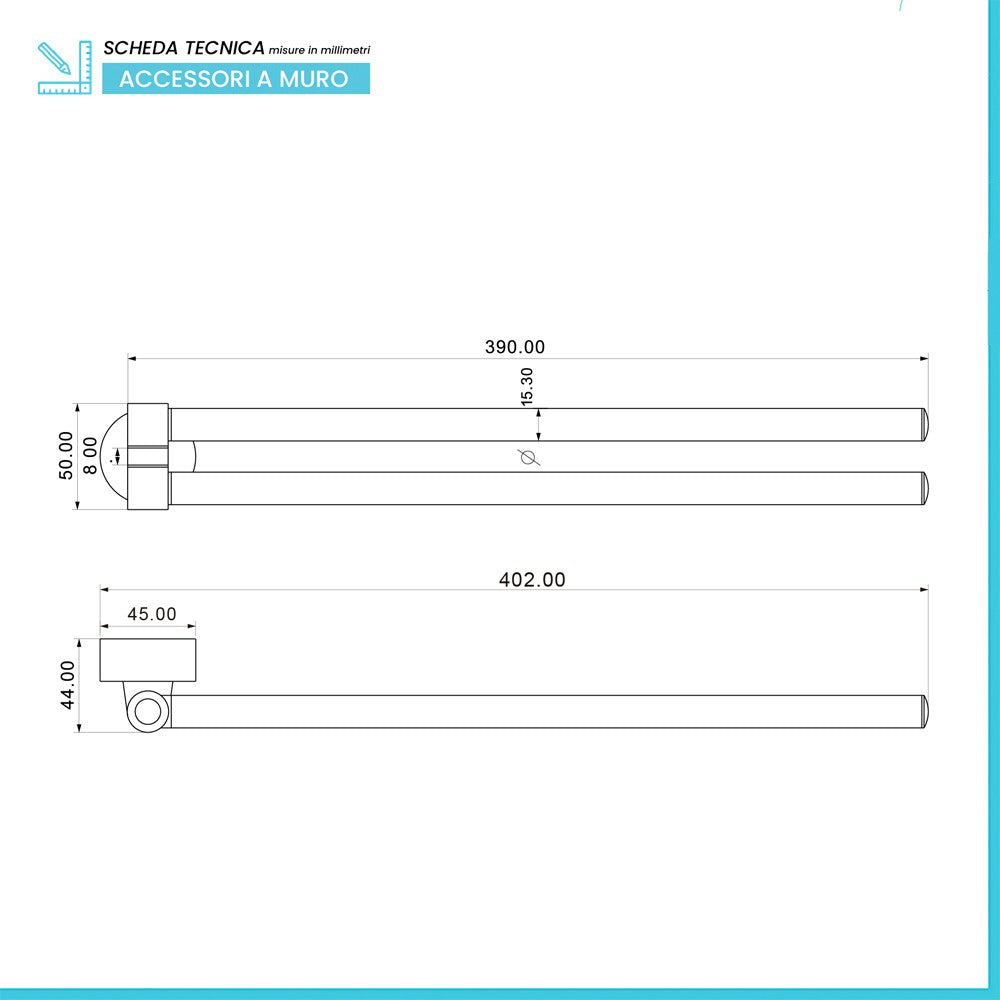 Porta asciugamani a snodo a muro acciaio cromo doppio fissaggio Plaza