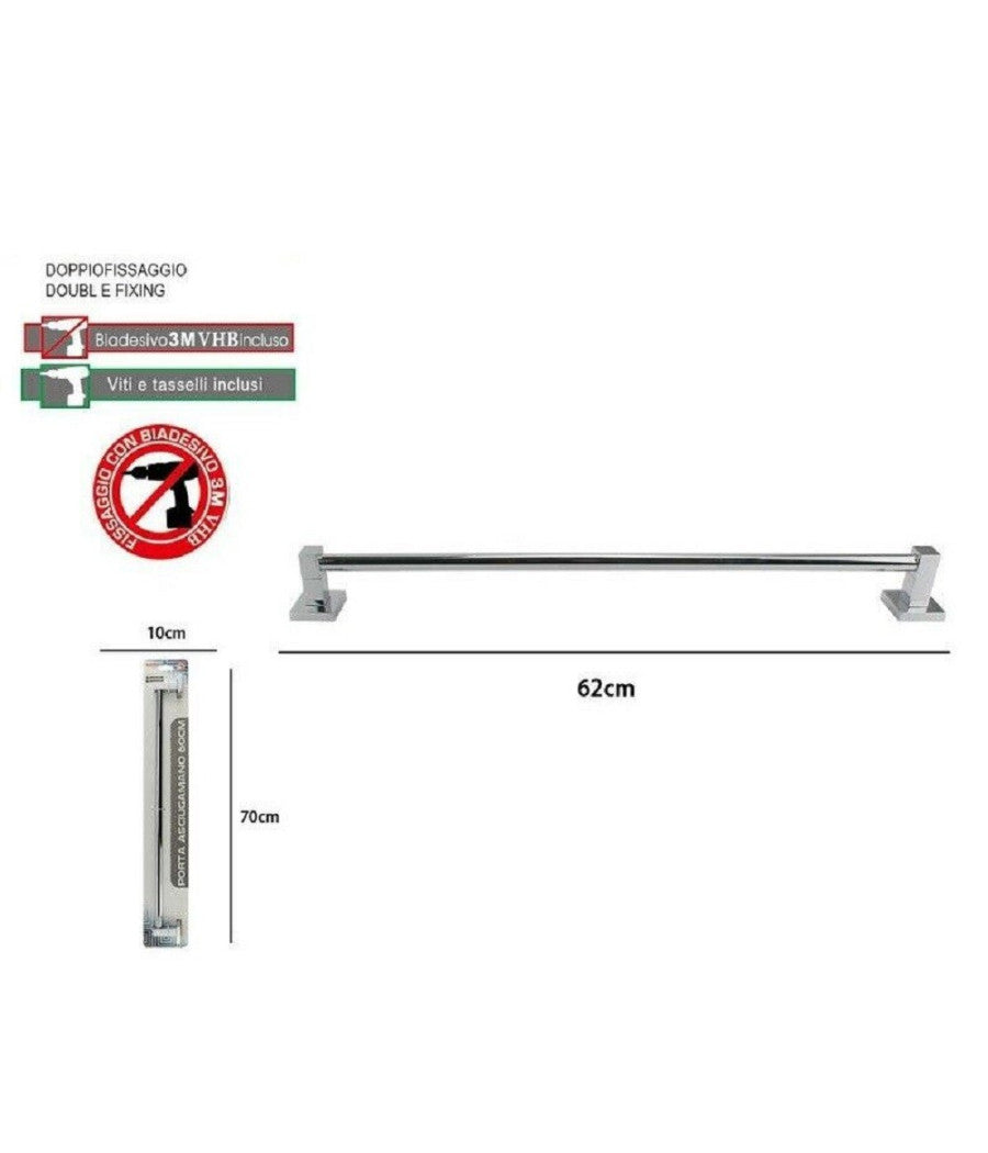 Porta Asciugamani Asciugamano Acciaio Bagno Fissaggio A Parete 60cm Square 59191         