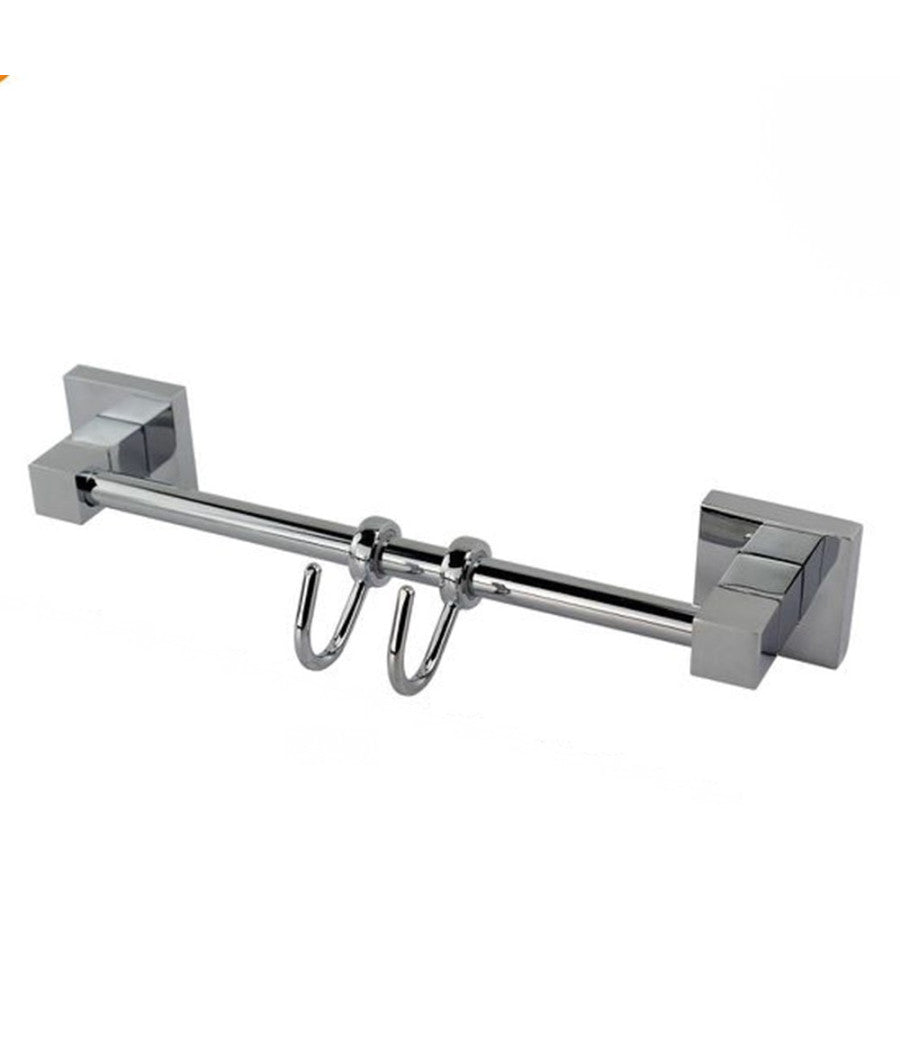 Porta Asciugamani Con 2 Ganci Appendini Fissaggio A Parete Bagno Square 59194         