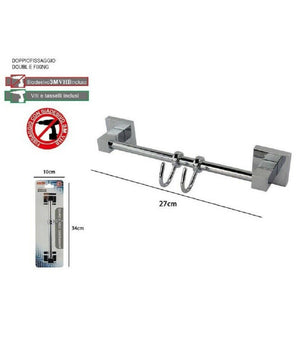 Porta Asciugamani Con 2 Ganci Appendini Fissaggio A Parete Bagno Square 59194         