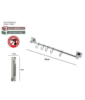 Porta Asciugamani Con 5 Ganci Appendini Fissaggio A Parete Bagno Square 59195         