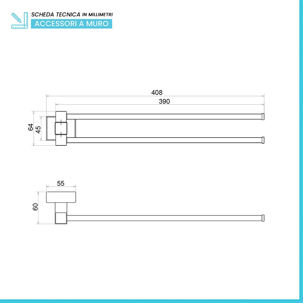 Porta asciugamani da parete a snodo in acciaio cromo linea Velvet