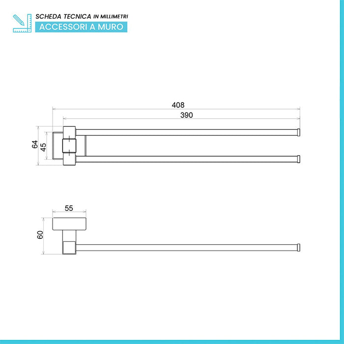 Porta asciugamani da parete a snodo in acciaio cromo linea Velvet