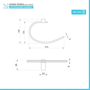 Porta asciugamani da parete ad anello in acciaio cromato Unica