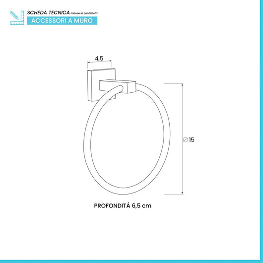 Porta asciugamani da parete ad anello in metallo cromato Rock
