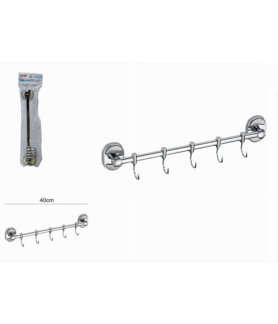 Porta Asciugamani Maniglia Appendino 5 Ganci Fissaggio A Parete Bagno Oval 52006         