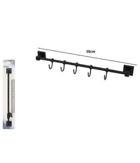 Porta Asciugamani Maniglia Con 5 Ganci Moderno Fissaggio A Parete Bagno Nero 79993         