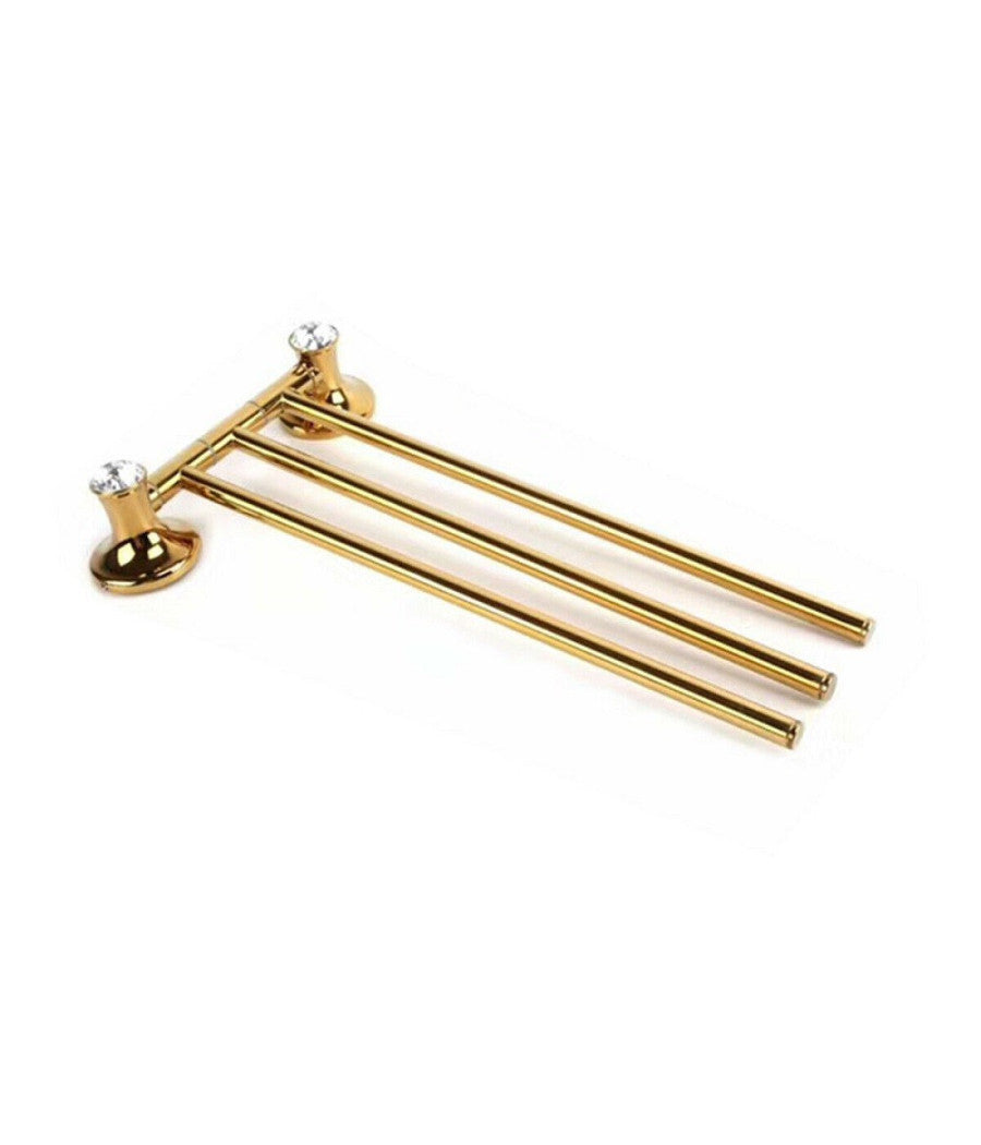 Porta Asciugamani Tre Aste Supporto Per Bagno Da Muro Casa Dorato Oro Dgo-111         