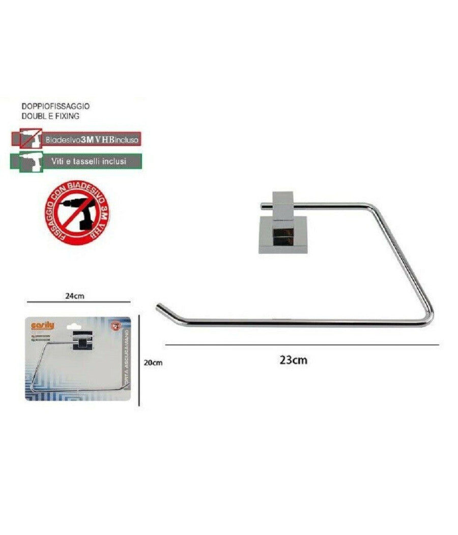 Porta Asciugamano Asciugamani Doppio Fissaggio A Parete Bagno Square 23cm 59182         