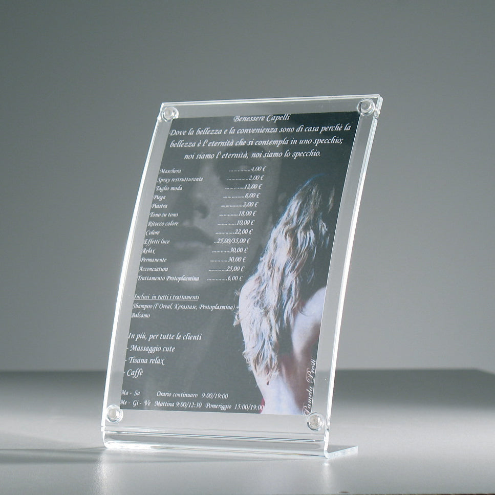 Porta avvisi da banco magnetico in Plexi profilo curvo Monofacciale Verticale A4